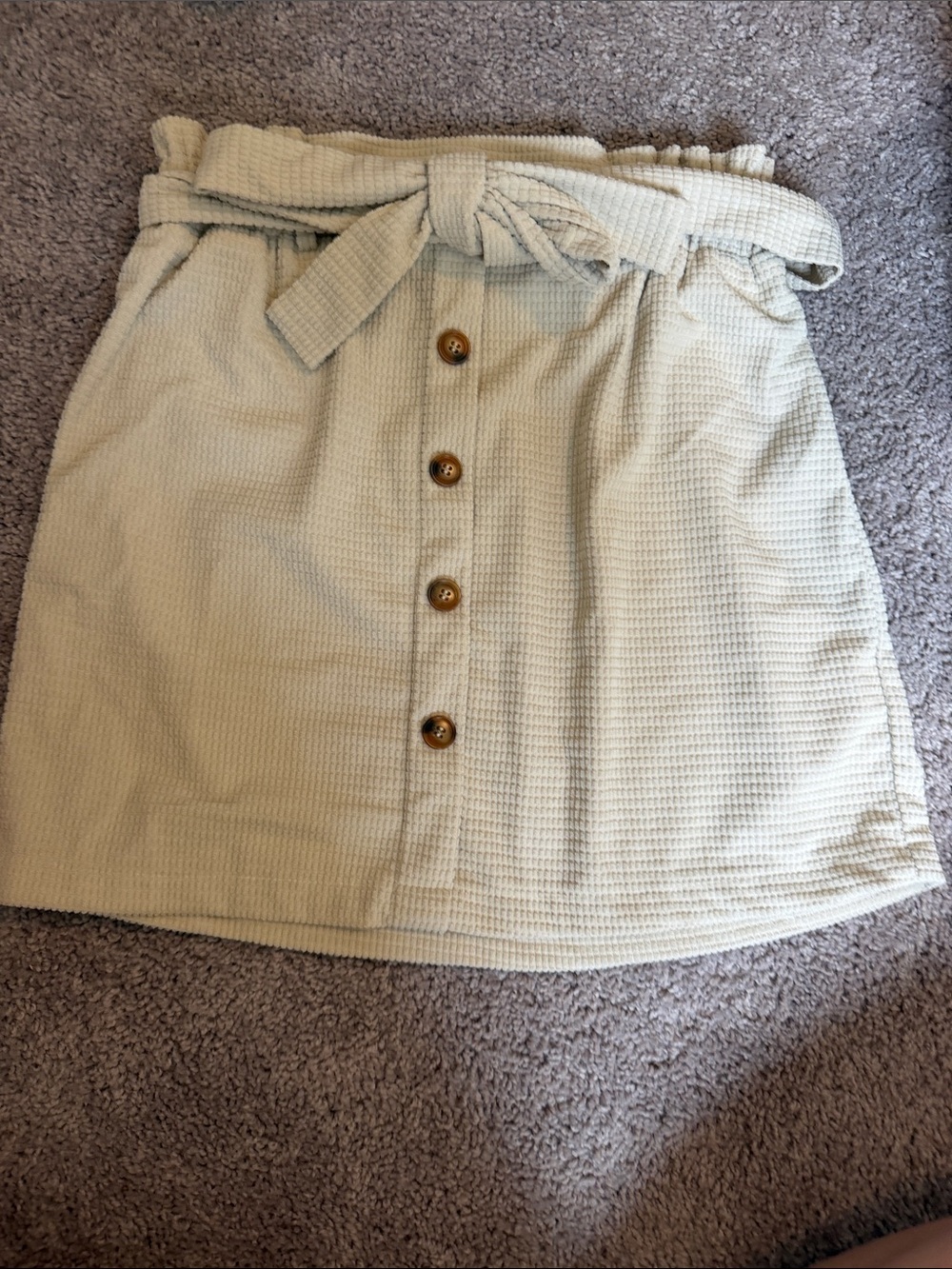 High-Waist Cream Button-Front Skirt with Waist Tie